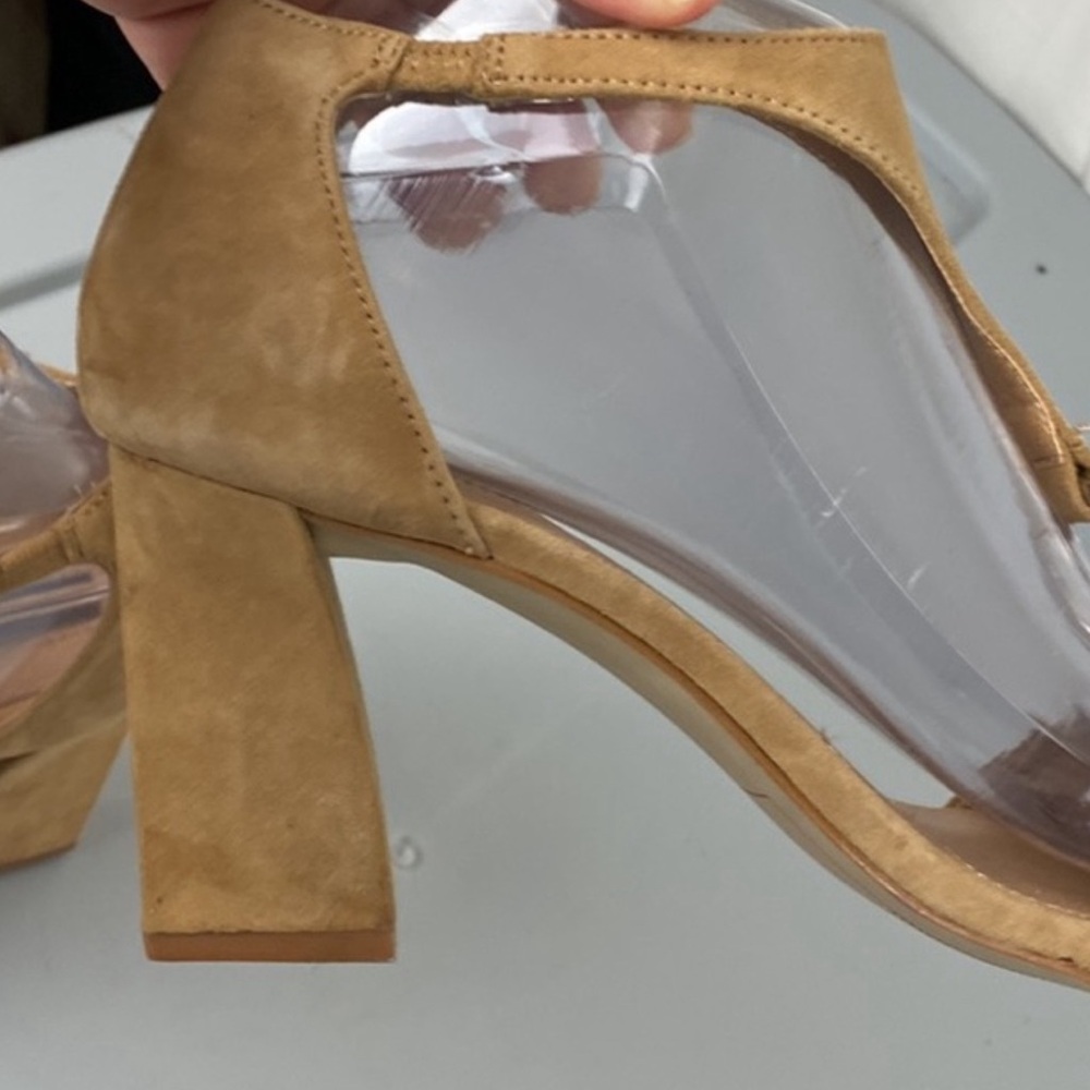 Tahari Norma Sling Back Open Toe T-Strap Tan Suede Leather Heels Womens 10 NWOB - Picture 12 of 15